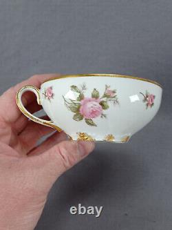 Set of 4 Limoges Pink Roses & Gold Tea Cups & Saucers Circa 1900-1941