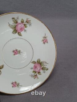 Set of 4 Limoges Pink Roses & Gold Tea Cups & Saucers Circa 1900-1941