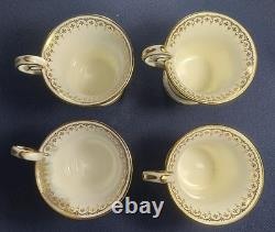 Set of 4 Mintons for Tiffany, Blue, White, Gold Gilded, Tea Cups/Saucers c. 1902