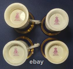 Set of 4 Mintons for Tiffany, Blue, White, Gold Gilded, Tea Cups/Saucers c. 1902