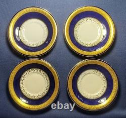 Set of 4 Mintons for Tiffany, Blue, White, Gold Gilded, Tea Cups/Saucers c. 1902