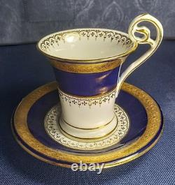 Set of 4 Mintons for Tiffany, Blue, White, Gold Gilded, Tea Cups/Saucers c. 1902 Set of 4 Mintons for Tiffany, Blue, White, Gold Gilded, Tea Cups/Saucers c. 1902