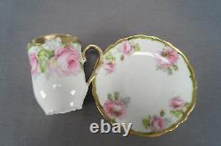 Set of 4 Moschendorf Pink Rose & Gold Gilt Chocolate Cups & Saucers C. 1900 30