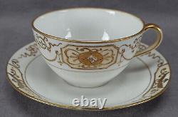 Set of 4 Nippon Hand Painted Gold Scrollwork Medallions Tea Cups & Saucers