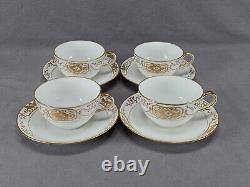 Set of 4 Nippon Hand Painted Gold Scrollwork Medallions Tea Cups & Saucers