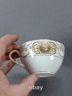 Set of 4 Nippon Hand Painted Gold Scrollwork Medallions Tea Cups & Saucers