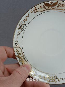 Set of 4 Nippon Hand Painted Gold Scrollwork Medallions Tea Cups & Saucers