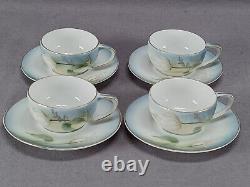 Set of 4 RS Prussia / RS Germany White Tulips & Gold Demitasse Cups & Saucers