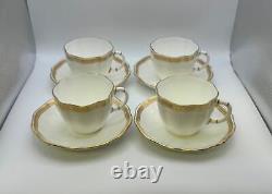 Set of 4 Royal Crown Derby Bone China CARLTON GOLD Cups & Saucers