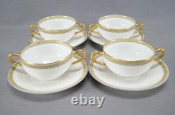 Set of 4 Theodore Haviland Green Red & Gold Bouillon Cups & Saucers C. 1904-1927