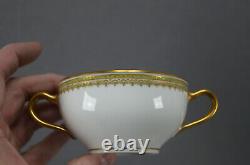 Set of 4 Theodore Haviland Green Red & Gold Bouillon Cups & Saucers C. 1904-1927