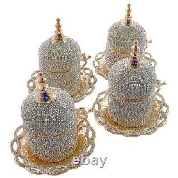 Set of 4 -Turkish Greek Arabic Coffee Espresso Serving Swarovski Cup Saucer Gawa