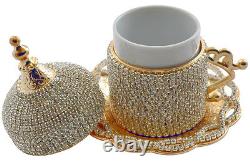 Set of 4 -Turkish Greek Arabic Coffee Espresso Serving Swarovski Cup Saucer Gawa