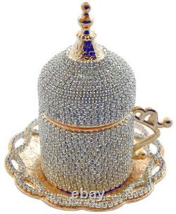 Set of 4 -Turkish Greek Arabic Coffee Espresso Serving Swarovski Cup Saucer Gawa