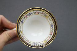 Set of 4 Tuscan Bone China Heather Cobalt & Gold Hand Colored Tea Cups & Saucers
