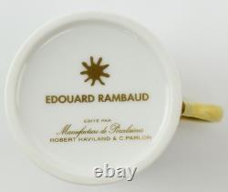 Set of 4 White & Gold Edouard Rambaud Paris Demitasse Cups & Saucers VS178
