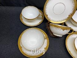 Set of 4 William Guerin Limoges GOLD ENCRUSTED Cups & Saucers 2 Tall