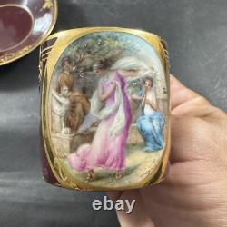 Set of 4 cups and saucers Royal Vienna hand painted signed Forst