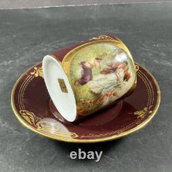 Set of 4 cups and saucers Royal Vienna hand painted signed Forst