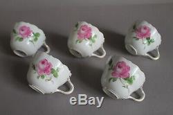 Set of 5 Coffee Tea Cups Saucers Plates Meissen Red Pink Rose Gold Crossed Sword