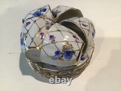 Set of 5 Lomonosov LFZ Coffee Cups & Saucers Floral pattern Gold & Cobalt Blue