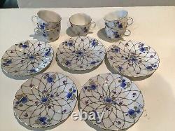 Set of 5 Lomonosov LFZ Coffee Cups & Saucers Floral pattern Gold & Cobalt Blue