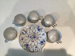 Set of 5 Lomonosov LFZ Coffee Cups & Saucers Floral pattern Gold & Cobalt Blue