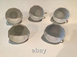 Set of 5 Lomonosov LFZ Coffee Cups & Saucers Floral pattern Gold & Cobalt Blue