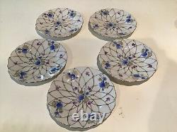 Set of 5 Lomonosov LFZ Coffee Cups & Saucers Floral pattern Gold & Cobalt Blue