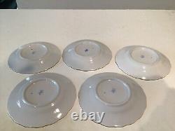 Set of 5 Lomonosov LFZ Coffee Cups & Saucers Floral pattern Gold & Cobalt Blue