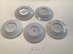 Set of 5 Lomonosov LFZ Coffee Cups & Saucers Floral pattern Gold & Cobalt Blue