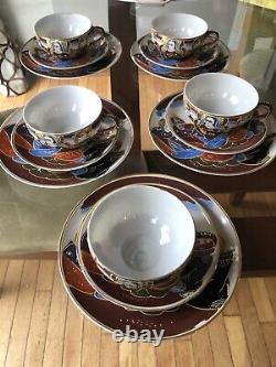 Set of 5 Moriage Gold Gilded Japan IMMORTALS Geisha LITHOPANE Cups Saucers Plate