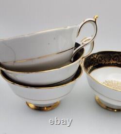 Set of 5 Paragon Double Warrant Black WithGold Medallion A1470 Tea Cups & Saucers