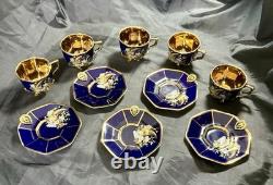 Set of 5 Royal Linoj Seckin Limoges Cobalt Blue 24K Gold Demitasse Cups Saucers Set of 5 Royal Linoj Seckin Limoges Cobalt Blue 24K Gold Demitasse Cups Saucers