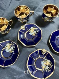 Set of 5 Royal Linoj Seckin Limoges Cobalt Blue 24K Gold Demitasse Cups Saucers Set of 5 Royal Linoj Seckin Limoges Cobalt Blue 24K Gold Demitasse Cups Saucers