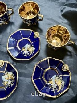Set of 5 Royal Linoj Seckin Limoges Cobalt Blue 24K Gold Demitasse Cups Saucers Set of 5 Royal Linoj Seckin Limoges Cobalt Blue 24K Gold Demitasse Cups Saucers