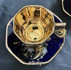 Set of 5 Royal Linoj Seckin Limoges Cobalt Blue 24K Gold Demitasse Cups Saucers Set of 5 Royal Linoj Seckin Limoges Cobalt Blue 24K Gold Demitasse Cups Saucers