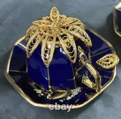 Set of 5 Royal Linoj Seckin Limoges Cobalt Blue 24K Gold Demitasse Cups Saucers Set of 5 Royal Linoj Seckin Limoges Cobalt Blue 24K Gold Demitasse Cups Saucers