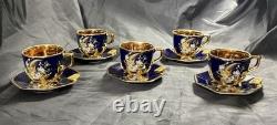 Set of 5 Royal Linoj Seckin Limoges Cobalt Blue 24K Gold Demitasse Cups Saucers Set of 5 Royal Linoj Seckin Limoges Cobalt Blue 24K Gold Demitasse Cups Saucers