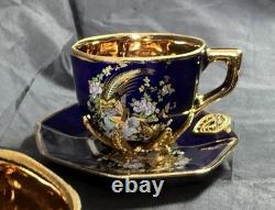 Set of 5 Royal Linoj Seckin Limoges Cobalt Blue 24K Gold Demitasse Cups Saucers Set of 5 Royal Linoj Seckin Limoges Cobalt Blue 24K Gold Demitasse Cups Saucers