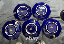 Set of 5 Royal Linoj Seckin Limoges Cobalt Blue 24K Gold Demitasse Cups Saucers Set of 5 Royal Linoj Seckin Limoges Cobalt Blue 24K Gold Demitasse Cups Saucers