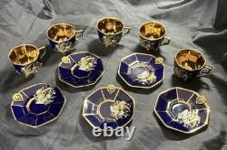 Set of 5 Royal Linoj Seckin Limoges Cobalt Blue 24K Gold Demitasse Cups Saucers Set of 5 Royal Linoj Seckin Limoges Cobalt Blue 24K Gold Demitasse Cups Saucers