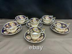 Set of 6 (2 sizes) Cobalt & Gold Antique Coalport Batwing Tea Cups & Saucers