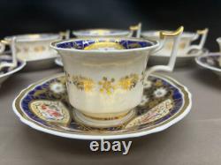 Set of 6 (2 sizes) Cobalt & Gold Antique Coalport Batwing Tea Cups & Saucers