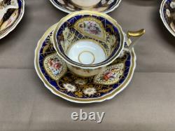 Set of 6 (2 sizes) Cobalt & Gold Antique Coalport Batwing Tea Cups & Saucers