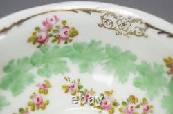 Set of 6 Ahrenfeldt Hand Painted Pink Rose & Gold Bouillon Cups & Saucers C 1886
