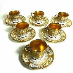 Set of 6 Fine Coalport Gold Encrusted Demitasse Cup & Saucer