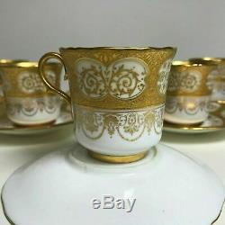 Set of 6 Fine Coalport Gold Encrusted Demitasse Cup & Saucer