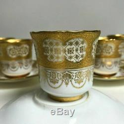 Set of 6 Fine Coalport Gold Encrusted Demitasse Cup & Saucer