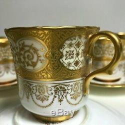 Set of 6 Fine Coalport Gold Encrusted Demitasse Cup & Saucer